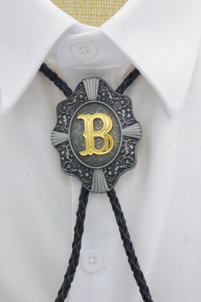 KECOL Western Letter Bolo Tie Cowboy Aalphabet A to Z Neckties Necklace for Men Women (Letter B) - Image 4